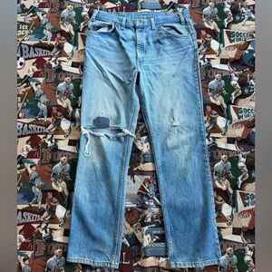 Vintage Men’s Plain Pockets Distressed Blue Denim Jeans